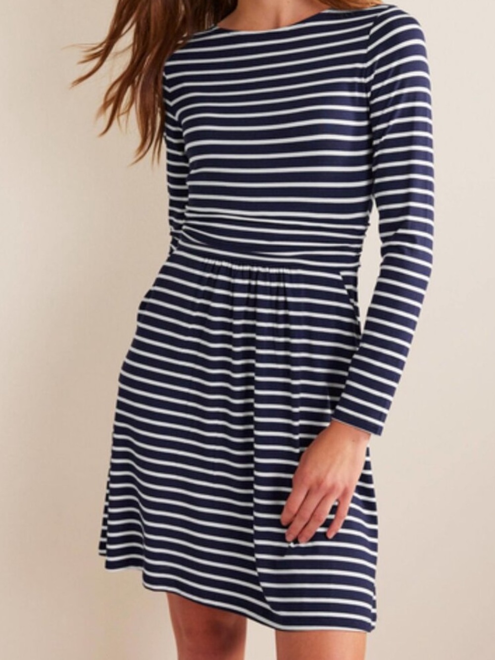 Boden Womens Navy & White Stripe Abigail Long Sleeve Mini Dress Sz 4 Preppy Chic